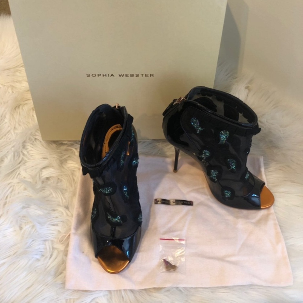 Sophia Webster New Black Felice Mesh and Patent leather Booties with box